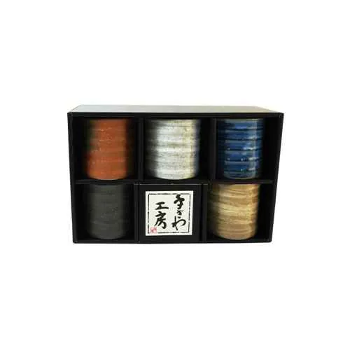 Conjunto de Copos de Cerâmica Japonesa Texturas – 5 peças