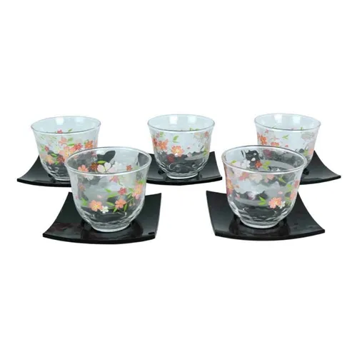 Conjunto de Copos de Vidro Japoneses Shidarezakura – 15 peças